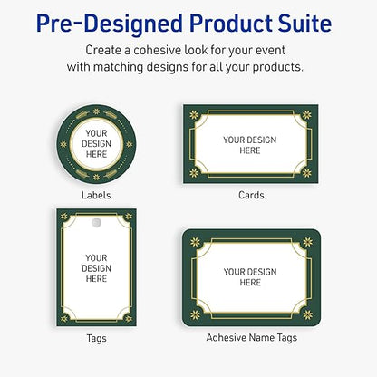 Avery Printable Christmas Adhesive Name Badges, Rectangle, 2-1/3" x 3-3/8", Pre-Printed Green & Metallic Gold Border Design, Matte White, Laser & Inkjet Compatible, 80 Total