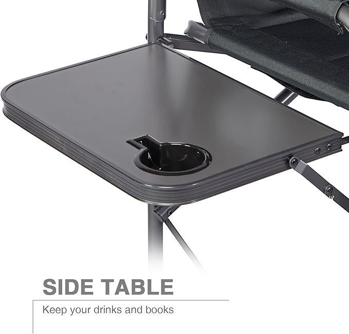 EVER ADVANCED 2 Piece 30.7" Seat Height Directors Chairs for Makeup Artist with Side Table Easy Get in Out for Elderly Tall Camping Chair Supports 350lbs Black