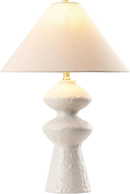 SAFAVIEH Lighting Collection Keira White & Oatmeal 25-inch Ceramic Table Lamp for Bedroom, Living Room, Home Office, Desk, Nightstand (LED Bulb Included)