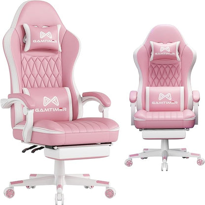 Gaming Chair, 400 lbs Adult Chair, High Back Computer Chair with Footrest and Linked Armrests, Office Video Game Chair with Lumbar Support (Pink)