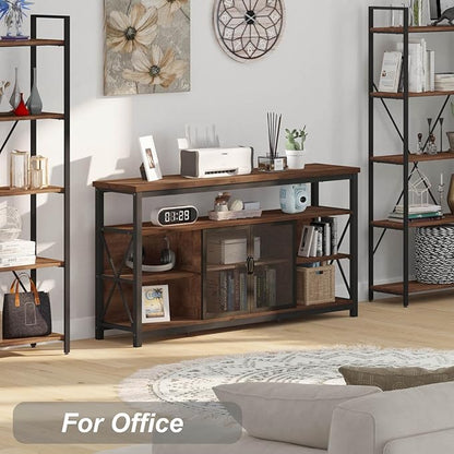 BON AUGURE Tall TV Stand for TVs up to 65 Inch, Industrial Wood Entertainment Center with Storage Cabinet, Farmhouse TV Media Console for Living Room and Bedroom (32 Inch High, Rustic Oak)