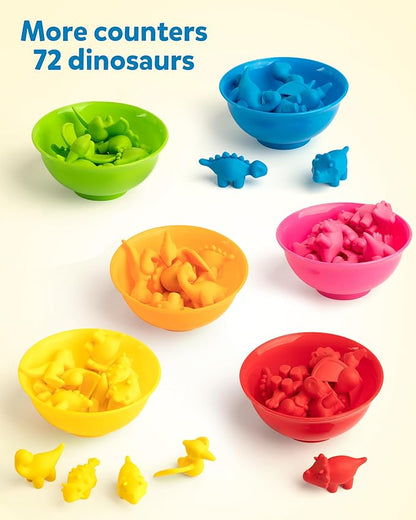 Coogam Counting Dinosaur Sorting Toy Set, Color Matching Classification Game, Montessori Fine Motor Skill Preschool Educational Montessori Learning Toys for 3 4 5 Years Old