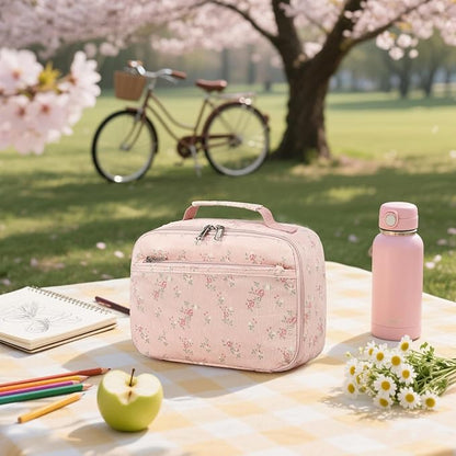 Bluboon Kids Girls Lunch Bag Insulated Lunch Box for school Corduroy Lunch Cooler Organizer School Kids Lunch Tote