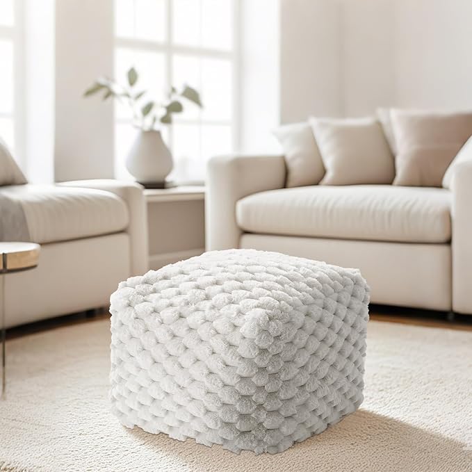 Bean Bag Chair Foot Rest, Modern Comfy Couch Sofa Ottoman for Adult, Faux Fur Foot Stool with Filler, Soft Cozy Footrest for Bedroom, Living Room