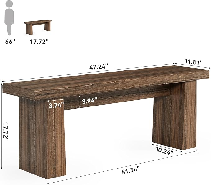 LITTLE TREE 47-Inch Wooden Entryway Bench, Farmhouse Dining Bench with Sturdy Frame for Dining Room, Bedroom, Living Room Hallway Kitchen, Easy Assembly (Mahogany)