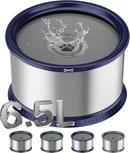 1.6 Gallon Dog Water Bowl, 6.5L/220oz Stainless Steel No Spill Water Bowls for Large Dogs, Super Large Capacity Splash Proof Pet Slow Drinking Water Bowl with Anti-Slip Mat for Mess Drinkers