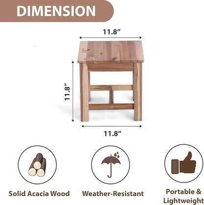 12 Inch Wooden Step Stool, Small Nature Beach Chair Under Desk, Indoor Acacia Wood Short Footstool for Living Room, Kitchen, Bathroom