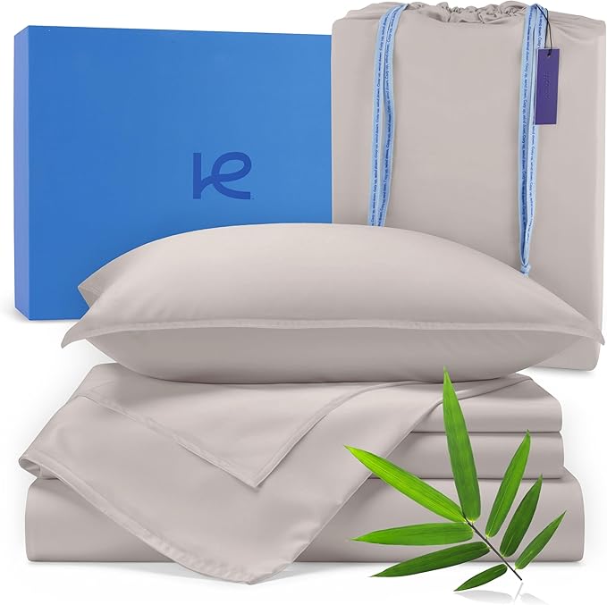 Kickoff Viscose Bamboo Sheets California King Size 4-pc 100% Organic Bamboo Viscose Bed Cooling Sheets Cal King Set Cool Bedding for hot Sleepers Sheet, Flat, Fitted, Pillowcases (Dove Grey, CK)