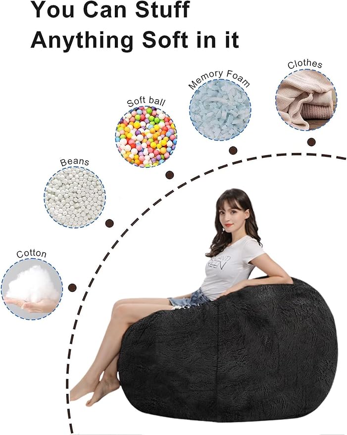 Bean Bag Chair for Adults Kids Without Filling Comfy Fluffy Round Beanbag Lazy Sofa Cover for Reading Chair Floor Chair, 3.5FT, Light Blue