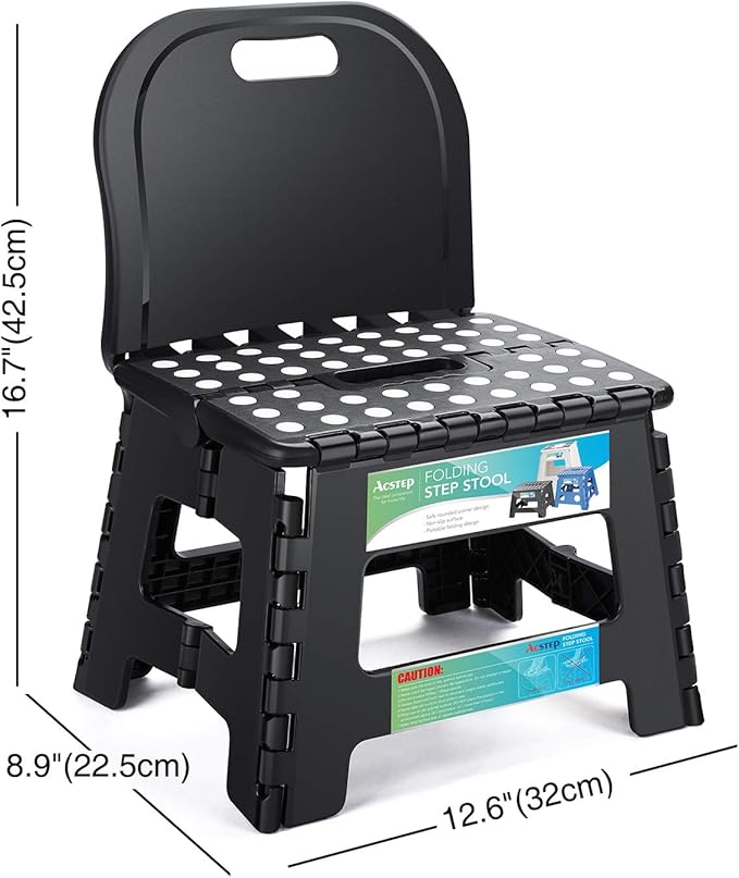 ACSTEP Folding Kids Step Stool with Back Support for Kids,9" Plastic Kids Chair for Outdoor or Indoor Kitchen Step Stools and Bathroom Stool for Toddlers Boys Girls
