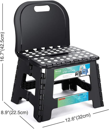 ACSTEP Folding Kids Step Stool with Back Support for Kids,9" Plastic Kids Chair for Outdoor or Indoor Kitchen Step Stools and Bathroom Stool for Toddlers Boys Girls