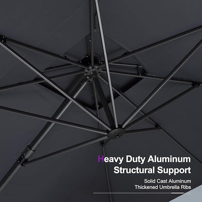 PURPLE LEAF 9' X 12' Cantilever Outdoor Umbrellas Large Patio Umbrella Hanging Double Top Rectangle Offset Umbrella with 360°Rotation Tilting Umbrella Outdoor Patio, Grey