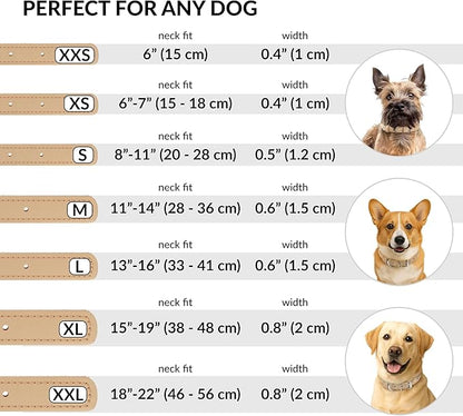 CollarDirect Rolled Leather Dog Collar, Soft Padded Round Puppy Collar, Handmade Genuine Leather Collar Dog Small Large Cat Collars 13 Colors (18-22 Inch, Beige Textured)