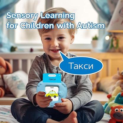 English Flash Cards Bilingual - Russian Talking Flash Cards for Kids, Pocket Speech for Toddlers 3-12, 510 Sight Words of 31 Varieties, Sensory Toys Children with Autism (Russian, Blue)