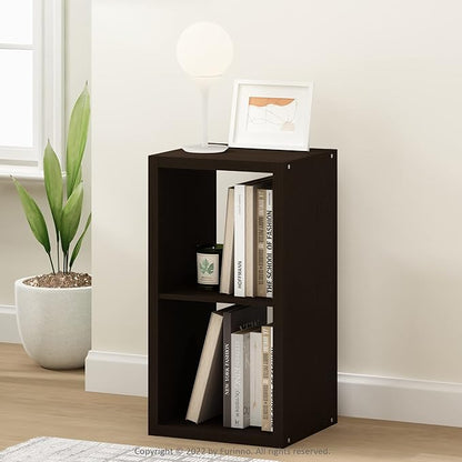 Furinno Cubicle Open Back Decorative Cube Storage Organizer, 2-Cube, Black Dark Oak