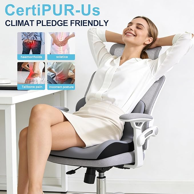 Seat Cushion, Office Chair Cushion, L-Shaped Ergonomic Car Seat Cushions, Memory Foam Chair Cushion, Lumbar Support Pillow for Wheelchair, Car, Home, Office, Desk, Gray
