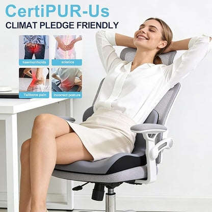 Seat Cushion, Office Chair Cushion, L-Shaped Ergonomic Car Seat Cushions, Memory Foam Chair Cushion, Lumbar Support Pillow for Wheelchair, Car, Home, Office, Desk, Gray