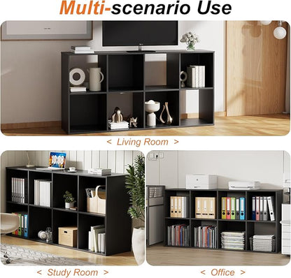 Sweetcrispy 8 Cube Storage Organizer - Open Cube Bookshelf with 4 Removable Back Panels, Display Storage Bookcase for Living Room, Bedroom, Entrance Hall, Home Office，47.7"L×11.6" W×24"H, Drak Black