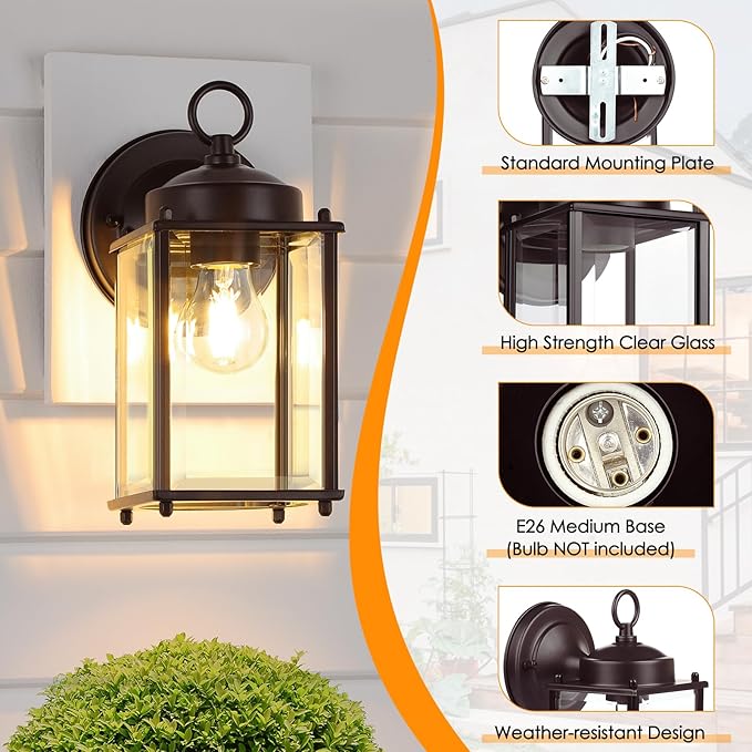 Outdoor Wall Lantern, Exterior Waterproof Wall Sconce Light Fixtures, Dark Chocolate Front Door Lighting, Anti-Rust Porch Lamp, 2 Pack