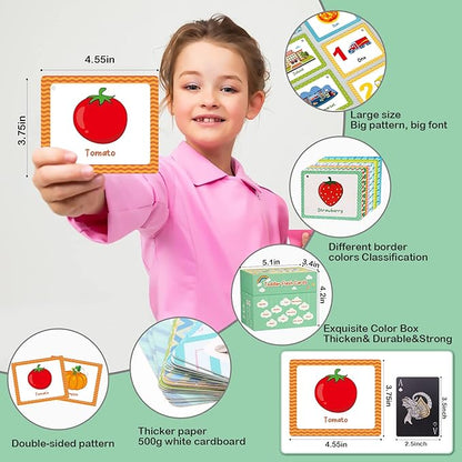 105 Cards, 269 Pictures ABC Alphabet Flash Cards for Toddlers 2-4 Years, Toddler Flash Cards for 1,2,3,4,5,6 Years Kids, ABC Animals Fruits Vegetables Number Transportation Color Shape Sigh Words