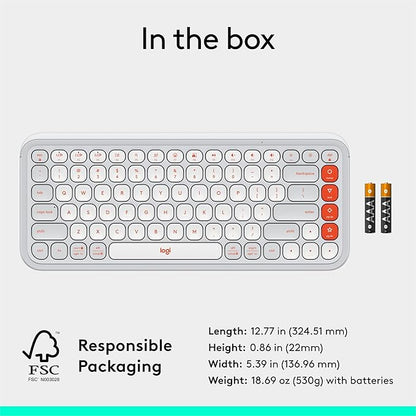 Logitech POP ICON Keys Wireless Bluetooth Keyboard, Comfortable Typing, Programmable Keys, Easy-Switch Between up to 3 Devices, for Laptop, Tablet, PC – Off White and Orange