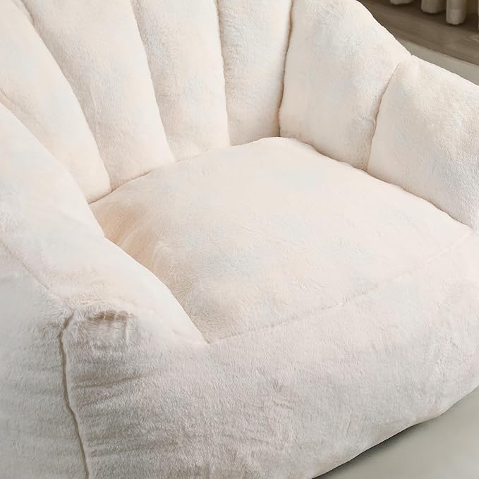 Furniliving Bean Bag Chair, Giant Bean Bag Chair Stuffed Floor Sofa for Adults Comfy Bean Bag Sofa with Back Support, Oversized Bean Bag Couch for Living Room Bedroom Dorm Office, Faux Leather, White