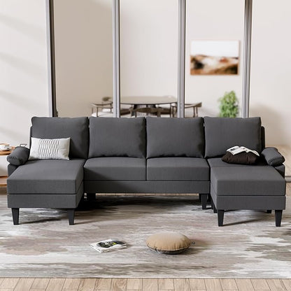 U Shaped Sectional Couch, Convertible Modular Sectional Sofa with Chaise & Ottomans, Modern 6 Seat U Shaped Couches for Living Room Apartment, Grey
