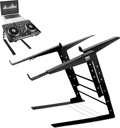 Pyle Portable Dual Laptop Stand - Standing Table with Adjustable Height, Ergonomic Design & Anti-Slip Prongs for DJ Mixer, Sound Equipment, Workstation, Gaming & Home Use - PLPTS38, Black
