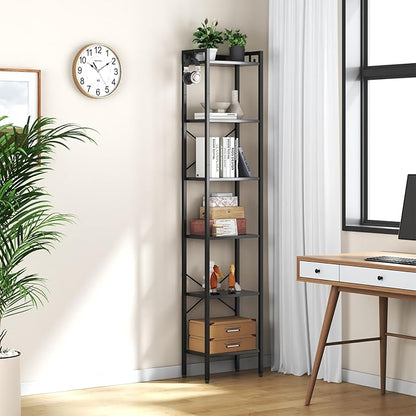 5 Tier Bookshelf, Bookcase with 5 Shelves, Storage Rack Organizer, Corner Wood Storage Shelf with Metal Frame for Bedroom, Living Room (Black)