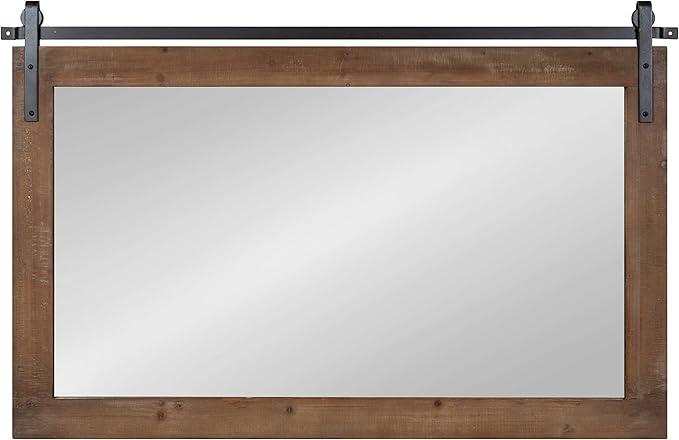 Kate and Laurel Cates Farmhouse Horizontal Wood Framed Wall Mirror, 40 x 26, Rustic Brown, Barn Door-Inspired Rustic Mirrors for Wall