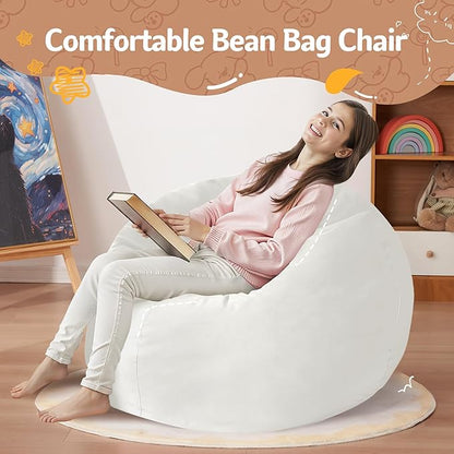 Homguava 2FT Bean Bag Chair: 2' Bean Bags with Memory Foam Filled,Comfy Beanbag Chairs Round Bean Bag Sofa with Dutch Velvet Cover-Beige