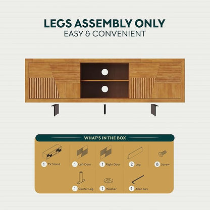 Bme Trapeze TV Stand for Living Room – Wooden Media Console with Storage, Metal Legs, Large Teak Brown TV Stand for Stylish Home Entertainment Setup