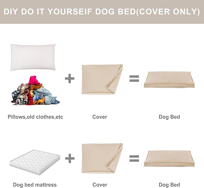Dog Bed Covers Replacement Washable, Waterproof Dog Bed Cover with Zipper, 44Lx32Wx3H inch Durable Oxford Pet Bed Cover for Outdoor/Indoor Use, Cover Only, Khaki
