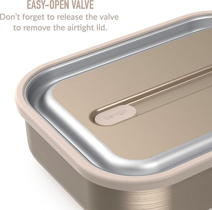 Bentgo MicroSteel Leak-Proof Lunch Box - Microwave-Safe, Oven-Safe, Bento-Style Container with Removable Divider, Airtight Lid, Sustainable Design, Odor & Stain Resistant (Gold)