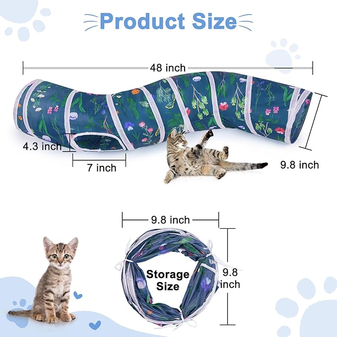Glittme Cat Tunnel, Cat Tunnels for Indoor Cats, S-Shape Cats Cave with Cat Toys, Foldable Cat Tubes and Tunnels for Cats, Rabbit, Puppy, Guinea Pig