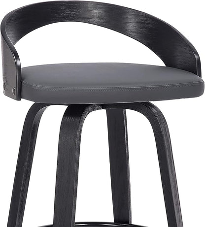 Armen Living Sonia 26" Counter Height Swivel Gray Faux Leather and Black Wood Bar Stool