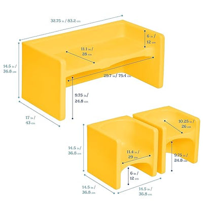 ECR4Kids Tri-Me Table and Cube Chair Set, Multipurpose Furniture, Yellow, 3-Piece