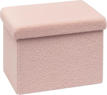 16.5 Folding Storage Ottoman Cube - Small Footrest with Sherpa Top, Multi-Functional Storage for Bedroom, Living Room, Pink