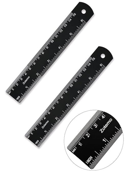6 Inch Metal Ruler Set - Dual Scale Metric & Imperial,150 mm Straight Edge Rule, Laser Engraved, Edge-to-Edge Measuring for School, Geometry, Crafting & Gifts (2-Pack)