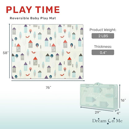 Dream On Me Play Time Reversible Baby Playmat, Foldable Extra Large Thick Foam Crawling Playmats for Toddlers, Waterproof Portable Playmat for Babies