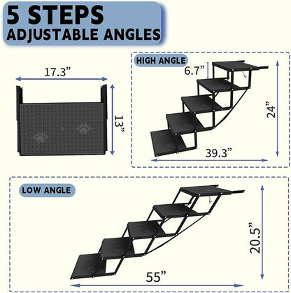 Dog Stairs for Car, Dog Steps for Car with Upgraded Load-Bearing Capacity, Dogs Stairs for Large Dogs, Pet Steps, 5 Steps