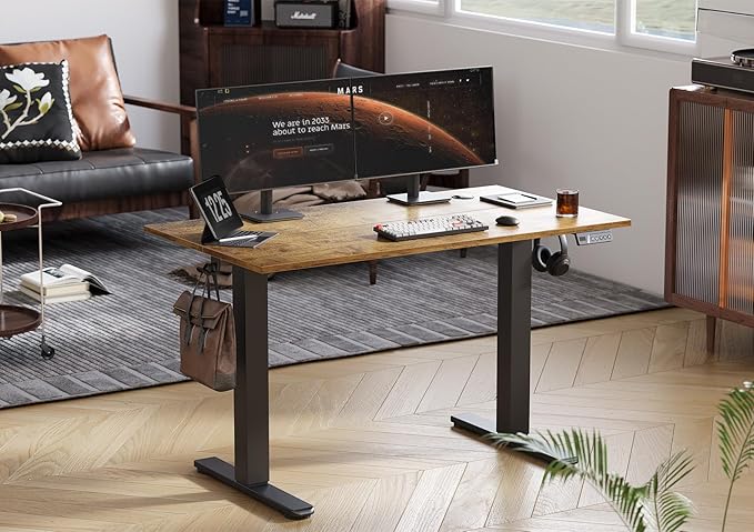 Seang Electric Standing Desk Adjustable Height, 40 x 24 Inch Sit Stand Desk with T-Shaped Frame, 3 Memory Presets & Cable Management for Home Office Computer Workstation, Black Frame/Rustic Brown Top