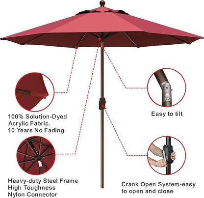 EliteShade USA 10-Year-Non-Fading 9Ft Market Patio Umbrella, UPF 50+ UV Protection Performance Sun Umbrella, Heavy Duty Commercial Grade Outdoor Table Umbrella with Crank & Tilt, Windproof Vented Top for Garden, Pool, Deck and Outdoor Playsets, Burgundy