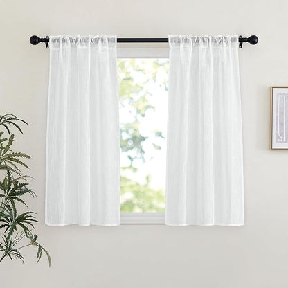 NICETOWN White Sheer Curtains 45 inches Long for Bedroom, Rod Pocket & Back Tab Linen Blend Window Treatments Semi Sheer Privacy Drapes with Light Filter for Farmhouse, W29 x L45, 2 Panels