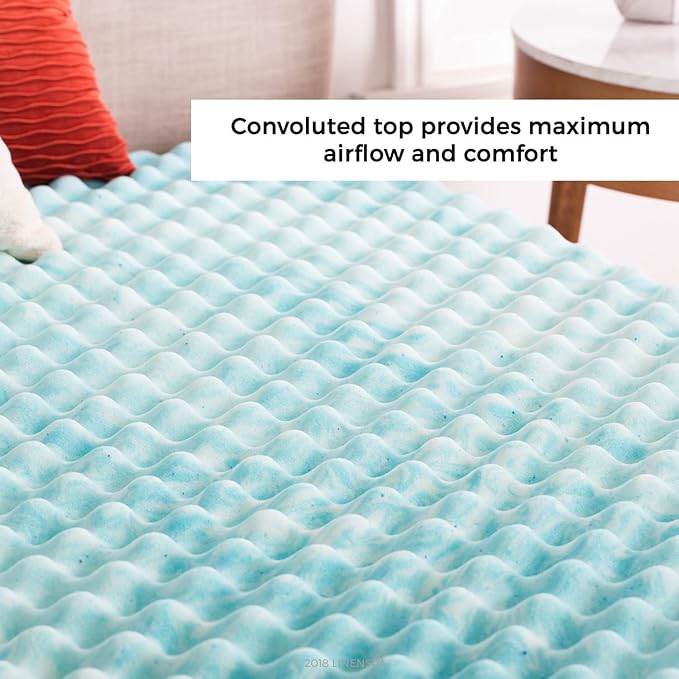 Linenspa Convoluted Gel Memory Foam, 2 Inch, Promotes Airflow, Relieves Pressure Points, Evenly Disperses Body Weight Mattress Topper, Twin XL, Blue Swirl