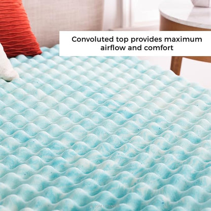 Linenspa Convoluted Gel Memory Foam, 2 Inch, Promotes Airflow, Relieves Pressure Points, Evenly Disperses Body Weight Mattress Topper, Twin XL, Blue Swirl