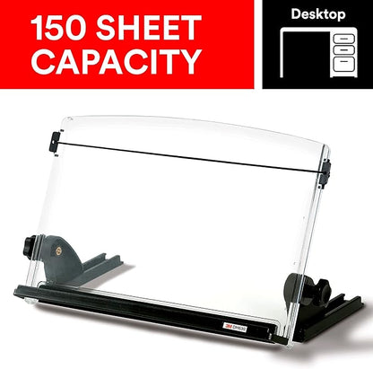 3M Adjustable Document Copy Holder, In-line with Monitor Minimizing Head and Neck Movement, 150 Sheet Capacity Holds Sheets to Books, Elastic Line Guide Keeps Pages Open, 14" Wide, Black (DH630) - Black/Clear