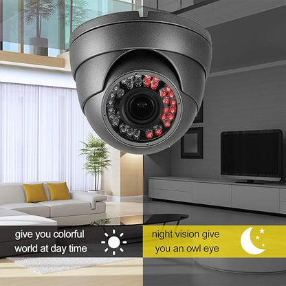 Analog CCTV Camera HD 1080P 4-in-1 (TVI/AHD/CVI/CVBS) Security Dome Camera Outdoor, 2.8mm-12mm Manual Focus/Zoom Varifocal Lens, Weatherproof Metal Housing 36 IR-LEDs Day & Night Monitoring (Grey)
