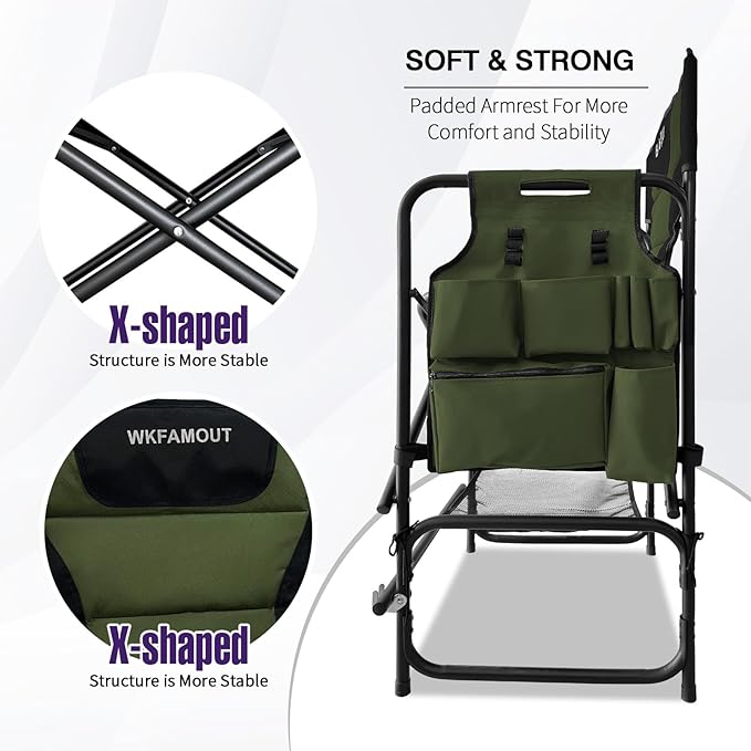 Tall Folding Directors Chair with Side Table 30.71" Seat Height Foldable Camping Chair Bar Stool for Makeup Artist Face Painting with Footrest and Storage Pocket Supports 350LBS