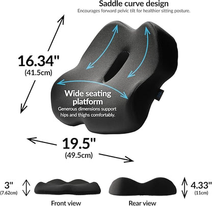 Everlasting Comfort Doctor Recommended Memory Foam Seat Cushion for Office Chairs & Car - Ergonomic Office Desk Accessories - Cushions for Tailbone Pain Relief, Sciatica & Back Support Pillow